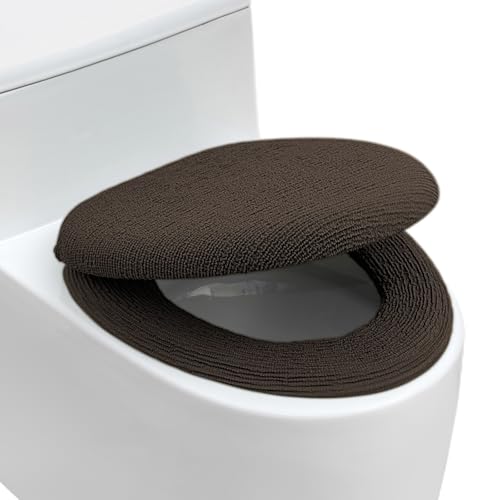 Soft pleated fabric Toilet Lid Cover and Toilet Seat Cover for Bathroom, Machine Washable Toilet Seat Covers, Fits Most Round Elongated and Oblong Lids, Easy Installation& Cleaning (Dark Brown)