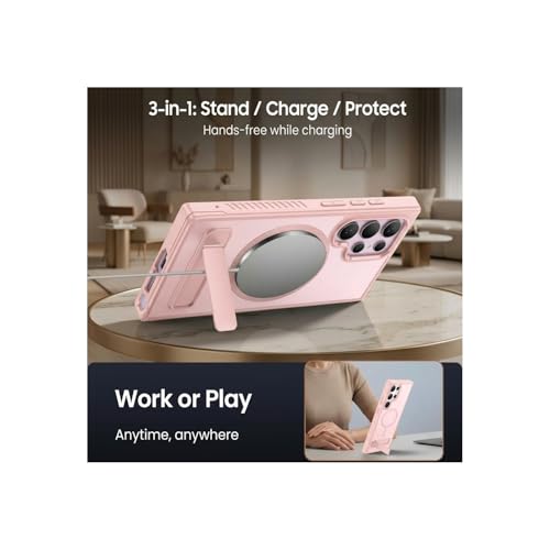 tlkawzy Magnetic Case for Samsung Galaxy S23 Ultra, [Compatible with MagSafe] with Invisible Stand, Military Grade Drop Protection, Shockproof Translucent Slim Cover, Pink - image 4