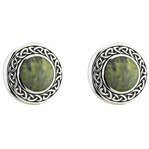 Biddy Murphy, Irish Connemara Marble Round Stud Earrings Sterling Silver for Women, Traditional Woven Celtic Knot, Made in Ireland by Artisan Jewelers