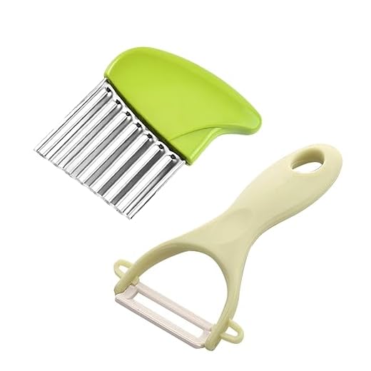 Cuchillo ondulado para patatas fritas, frutas y verduras, cuchillo ondulado para niños y adultos, cuchillo ondulado de acero inoxidable apto para lavavajillas con pelador