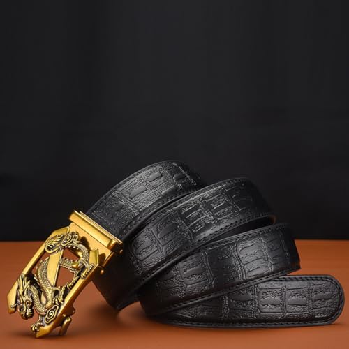 Ratchet Belt Crocodile pattern Leather Adjustable Automatic Buckle Engraved Dragon Sliding Removable Dress Casual4