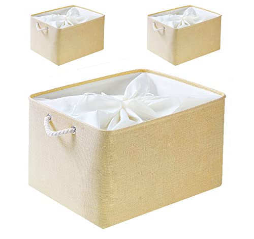 LYMGRZ Cestas de Almacenamiento Gigantes, Cajas de Lona, 50 x 30 x 30 cm, para estantes, armarios y roperos (Beige, Extragrande)