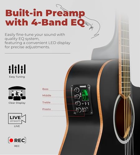 Image of Vangoa 3 /4 Acoustic Electric Guitar Kit for Beginners, 36 Inch Acoustic Cutaway Guitar Junior Size Travel Acustica Guitarra Bundle for Adults, Teens, Upgraded Starter Kit, Black Matte