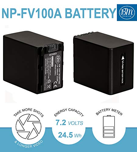 Bm Premium 2 Np-Fv100A High Capacity Batteries And Dual Bay Charger For Sony Fdr-Ax30 Fdr-Ax33 Ax53 Fdr-Ax700 Fdr-Ax100 Fdr-Ax35 Hxr-Mc50 Hxr-Mc88 Hx-Rnx80 Pxw-Z90V Nex-Vg20 Vg30 Nex-Vg900 Camcorders #TOP1