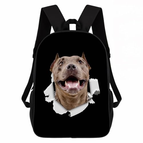Pitbull Backpack Daypack Lovely Dog Print Bookbag Laptop Bag For Work Travel Hiking 17 Inch Black Lightweight Style 8