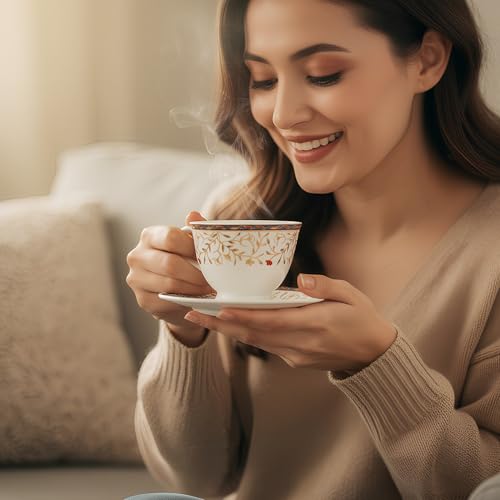 Image of U.P.C. Cup with Saucer Set of 12 Pcs | Tea /Coffee Cups | Ceramic | Microwave & Dishwasher Safe | Bone-Ash Free | Extra Strong | Super Light | Crockery Set Ideal for Daily (Cup-white-31)