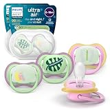 Philips Avent Ultra Air Day & Night Pacifiers - Orthodontic Design, for Babies 6-18 Months, Glow-in-the-Dark Version, Soft Silicone Symmetrical Nipple, BPA-free, 2 Sterilizing Cases, 4 Pack, SCF087/32