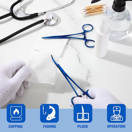 Image of BBTO Hemostat Curved and Straight Hemostat Forceps Piercing Pliers Forceps, Stainless Steel Straight and Curved Pliers, Fishing Tweezer(Blue,2 Pcs)