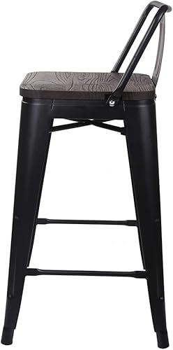 Vista 196 de GIA Taburete de metal con respaldo bajo de altura de mostrador de 24 pulgadas con asiento de cuero vegano, color plateado