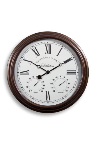 Home and Garden Products Horloge murale de jardin avec thermomètre et hygromètre couleur rouille de 38 cm