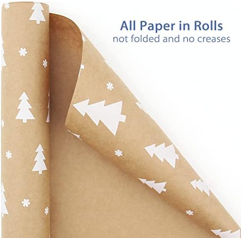 Christmas Wrapping Paper Roll, Made from 100% Recycled Kraft Paper, 5 Sheets 100x44cm in ONE Roll