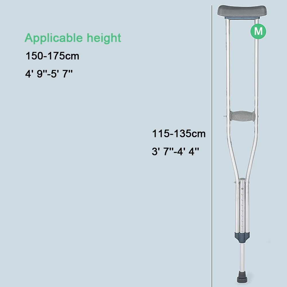 Stampelle Ortopediche Regolabili, Bastone da Passeggio in Alluminio per Adulti, Stampelle Ergonomiche per Impieghi Gravosi, Adatte per Altezza 150-175 cm (Color : Silver, Size : 1 Pair)