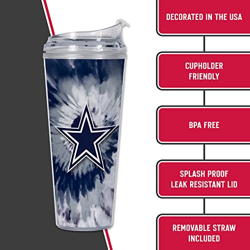 Image of Rico Industries NFL Football Glitter 24oz Acrylic Glitter Tumbler with Hinged Lid, Officially Licensed Double Wall Tumbler with Straw