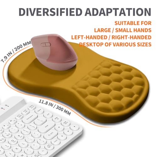 Image of Ergonomic Joint Wrist Support Mouse Pad with Memory Foam Cushion Massage Bump, Carpal Tunnel Pain Relief Mousepad Slope Design for Wrist Rest, 11.8x7.9 in, Goldenrod