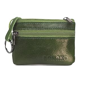 BAWAKO Genuine Leather Small Purse for Men and Women, Two Compartments, Zip, Keyring, Mini Wallet, Green, S