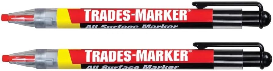 Markal 96253 Trades-Marker Refillable Marker, Red, 2-Pack – Push-Button Industrial Marker with Holder & Refill, Permanent Marks, Made in USA