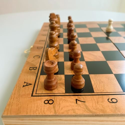 Jogo de Xadrez Tabuleiro Madeira Maleta Dobrável Portátil Brinquedo Educativo Infantil Peças (29 x 2