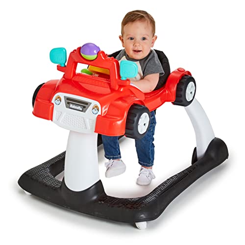 Kolcraft 4x4-2-in-1 Infant and Baby Activity Push Walker Steering Wheel with Lights, Car Sounds, Music Seated or Walk-Behind for Baby Girl or Baby Boy - Racer Red