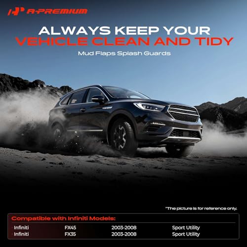 Image of A-Premium Mud Flaps, No Drilling Required Splash Guards with Accessories | Compatible with Infiniti FX45 S50 03-08 V8 4.5L, FX35 S50 03-08 V6 3.5L, Set of 4 Front and Rear
