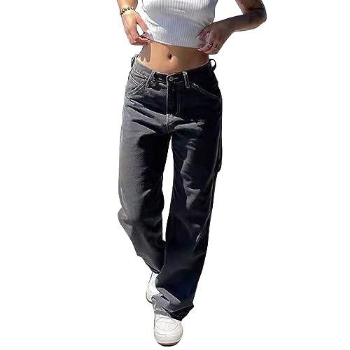 Women's Boyfriends Baggy Jeans Straight Leg Low Rise Vintage Long Denim Pants Flap Pocket Girls Y2K Cargo Jeans3