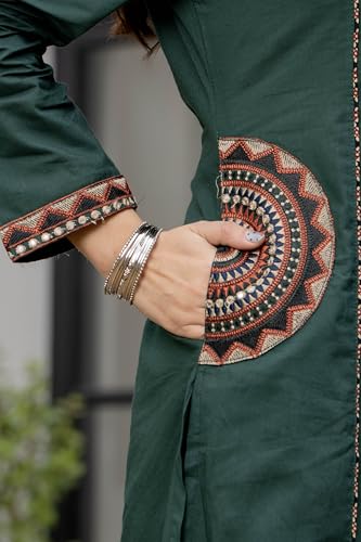 Image of MEERA FAB Women Floral Printed Pure Cotton Straight V-Neck Kurta with Palazzos & Dupatta
