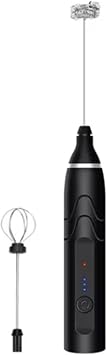 Milk Frother Handheld with 2 Heads , Electric Whisk Drink Foam Mixer with USB Rechargeable , Stainless Steel Whisk Drink Mixer Foamer for Coffee Latte , Cappuccino , Hot Chocolate , Egg Black