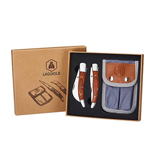 LAGUIOLE - LAGUIOLE - Set de 2 Couteaux Pliants avec Etui - Idéal pour Jardinage - Manches en Bois de Pakka