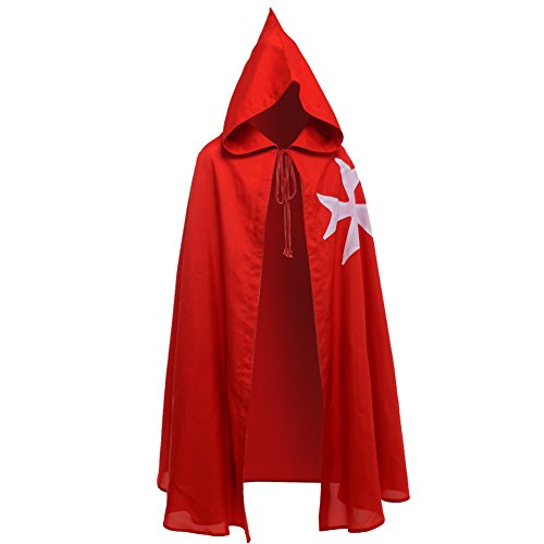 BLESSUME Medieval Hospitaller Hood Robe Templar Knight Cloak Halloween Costume Cape Unisex (Red, Large) by BLESSUME - Used condition - US$17.65