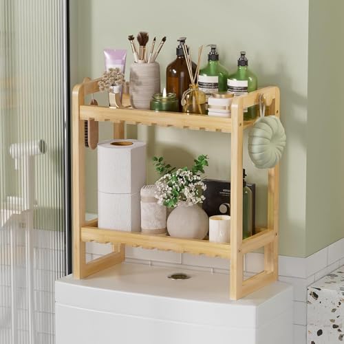 CHZIMADE Badezimmerregal Küchenregal Bambus Holz Küchenregal mit 2 Fächern für Bad Wohnzimmer Flur Küche 32.4x15.5x35cm