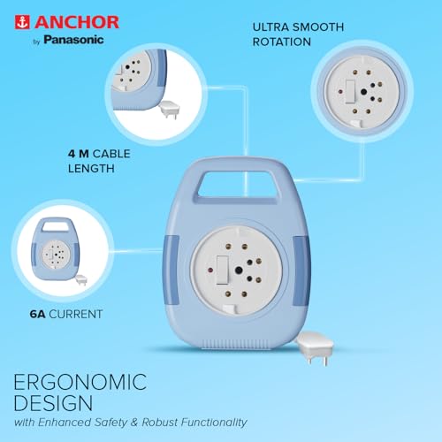 Image of Anchor by Panasonic 6A Cherry Flexicord Socket 3 Pin 4 Mtr (Blue, 1 Piece)