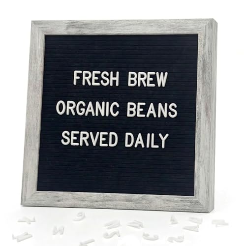 Image of C CRYSTAL LEMON Felt Letter Board 10x10 Inches - 336 Letters, Numbers & Symbols - Rustic Black Message Board with Wood Frame, Wall Mount & Display Stand | High contrast Rustic Black felt board with 336 letters, wood frame, stand and wall mount for home and counter messages