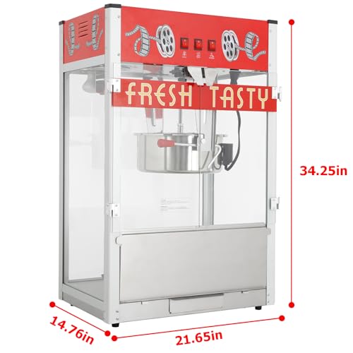 Image of Commercial Popcorn Machine With 36 OZ Kettle- Countertop Popcorn Machine for Theater Style, Stainless Steel, 3-Switch Control, for Business, School, Corporate,Institutional, Movie, Home use, Red