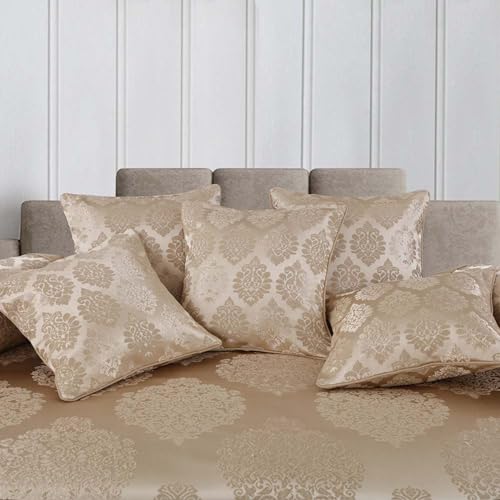 Image of Victor Polycotton Diwan Set 8 Pcs with 5 Pillows & 2 Bolster Covers | Damask Geometrical Printed Diwan Set for Living Room Hall | Comfort & Elegant Decor | Durable & Washable Design | Brown, Fawn