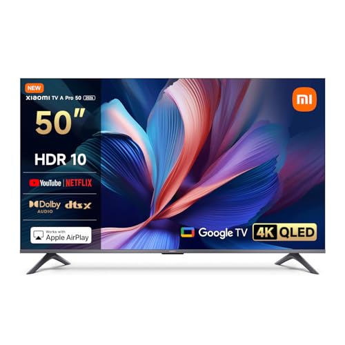 XIAOMI TV A Pro 50, 50 pollici (127 cm), 4K UHD QLED, Smart TV, Google TV, DVB-C/S/S2/T/T2, HDR10, Modalità Game Boost 120Hz, MEMC, Controllo Vocale, 2GB+8GB, Apple Airplay & Google Cast