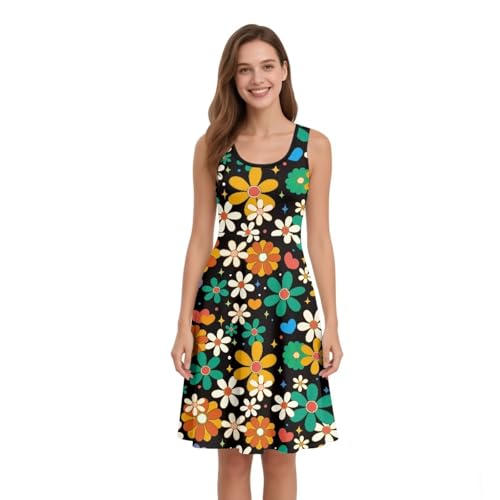Image of Women Stylish Tank Dresses Sleeveless Round Neck Midi Casual Dress with Pocket for Summer