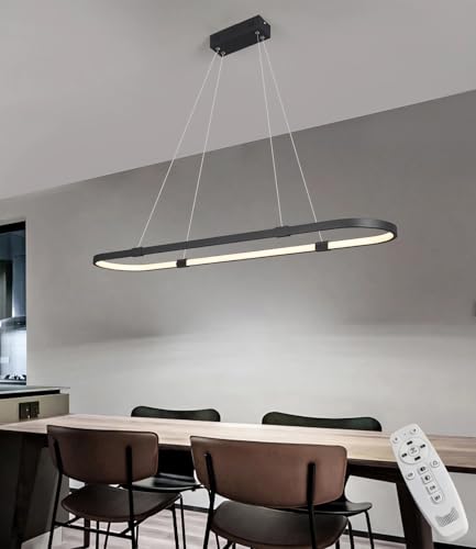 Lampada a sospensione LED dimmerabile Lampada a sospensione nera Sala da pranzo Lampadario circolare Lampadari a sospensione con telecomando per cucina isola sala riunioni ufficio Lampada a soffitto