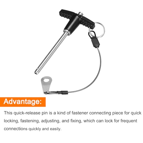 QUARKZMAN T Griff Kugelsperrbolzen 1 Stück 6mm Pin Durchm. 60mm Verwendung Länge T Griff Sicherungsstifte Edelstahl Druckschalter Schnellverschluss Stift mit Schlüsselband Kabel