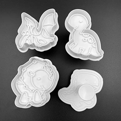Conjunto de cortadores de biscoito engraçados, 4 peças de moldes de biscoito de plástico de dinossau