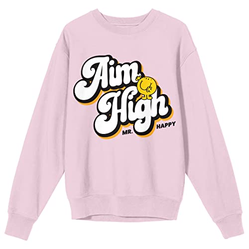 Bioworld Mr. Men And Little Miss Classic Aim High Crew Neck Long Sleeve Cradle Pink Adult Sweatshirt