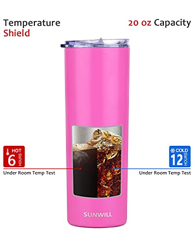 Sunwill Skinny Tumbler With Straw And Lid 20Oz Travel Mug, Vacuum Insulated Double Wall Stainless Steel, For Coffee, Tea, Beverages, Hot Pink #TOP2