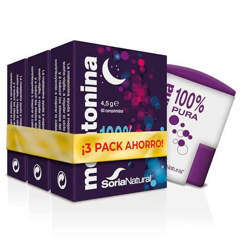 Soria Natural Melatonina Pura 1mg - Complemento alimenticio - Sueño Melatonina Comprimidos para Dormir Profundamente, Insomnio, JetLag, antioxidante - PACK3