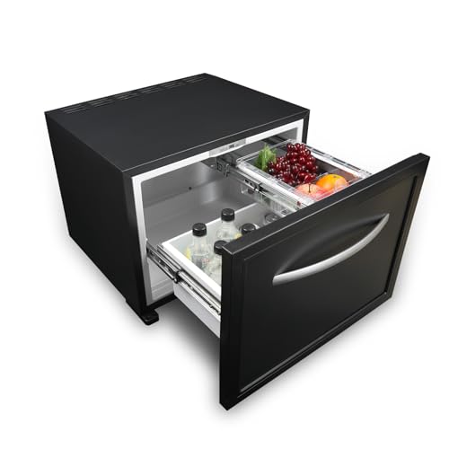 Techomey Frigo Tiroir Camping Car, 50 L, Frigo Camping 12V 220V pour Maison, Caravane, Fourgon, Camping-car, Réfrigérateur à Tiroir Silencieux, 0 °C à 15 °C