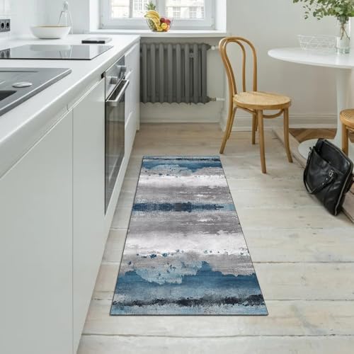 Alfombra larga pasillo azul gris de 100 x 150 cm para dormitorio 5