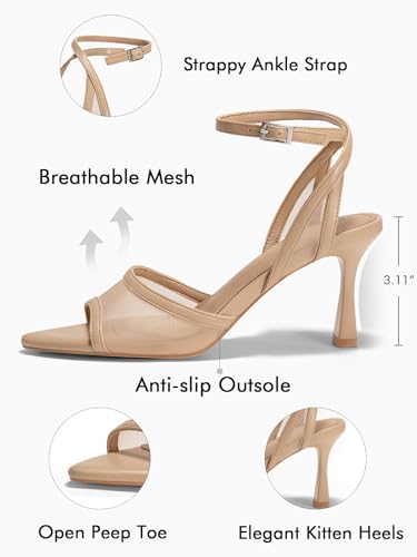 Image of Coutgo Womens Kitten Heels Sandals Pointed Open Toe Ankle Buckle Strap Summer Dress Shoes
