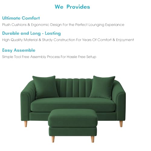 Image of Doraldo 2 Seater Sofa Set with Ottoman for Living Room (Green) Premium Fabric Sofa