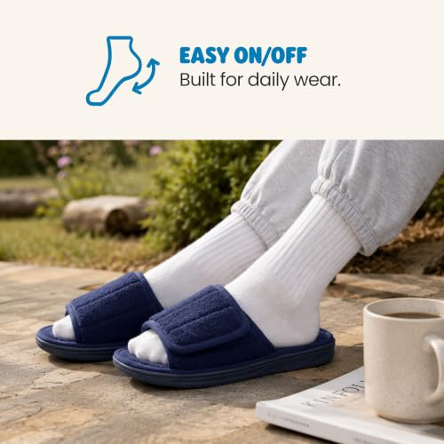 Image of Dearfoams Men's Adjustable Indoor /Outdoor Memory Foam Machine Washable Summer Slide Slipper
