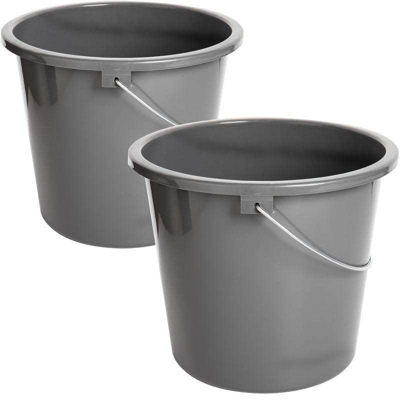 2friends Putzeimer 10l Haushalteimer, Eimer 2er Set, Wischeimer mit Meßskala und Metallgriff, Putzkübel aus Kunststoff, Plastikeimer ohne BPA, Wascheimer grau, vielseitig und robust, Made in EU