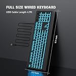 Luzarriba Backlit Computer Keyboards, Wired USB LED Keyboard with 7 Colors Backlight, Plug and Play, Waterproof, Full Size Quiet Computer Keyboard for Windows Desktop, PC, Laptop, Gaming - Image 3