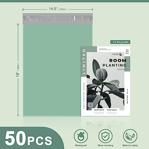 Image of Metronic Poly Mailers 14.5x19 50PC Large Shipping Bags in Grayed Jade Green | Strong Adhensive Self Seal Mailers Poly Bags, Waterproof and Tear-resistant Shipping Envelopes, Mailing Bags for Clothing