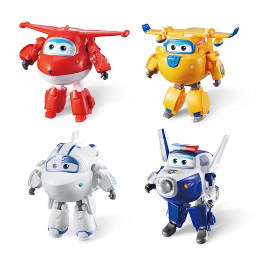 Super Wings Saison 3 Playset Quartier Général,Figurines Robots Transformables du Dessin Animé ,Jouet Enfant 3 4 5 6 7 8 Ans Garcon Fille, Jett / Paul / Donnie /...